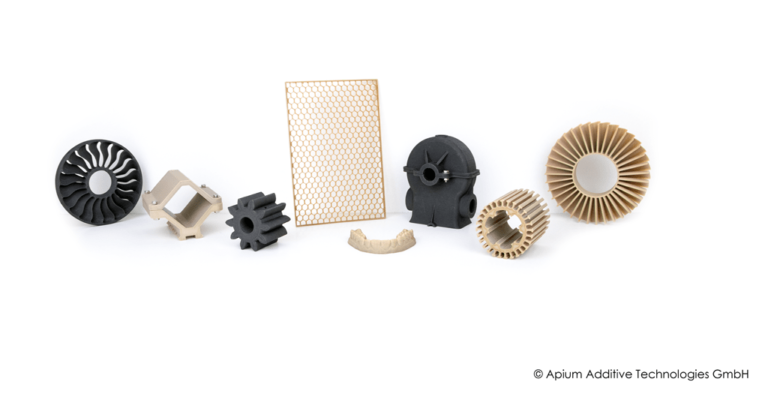 przykładowe wydruki elementów drukarki 3D Apium, inżynieria odwrotna